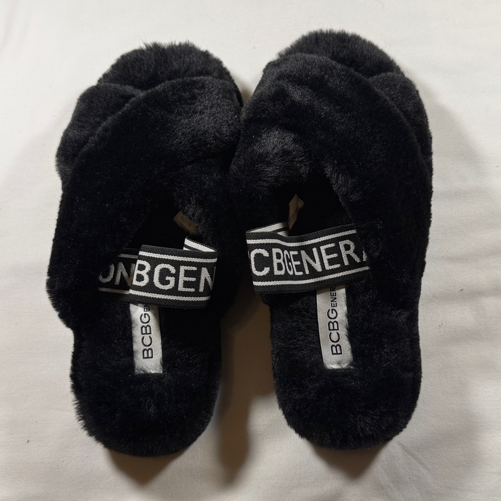 BCBG Black Plush Slippers - Picture 2 of 4